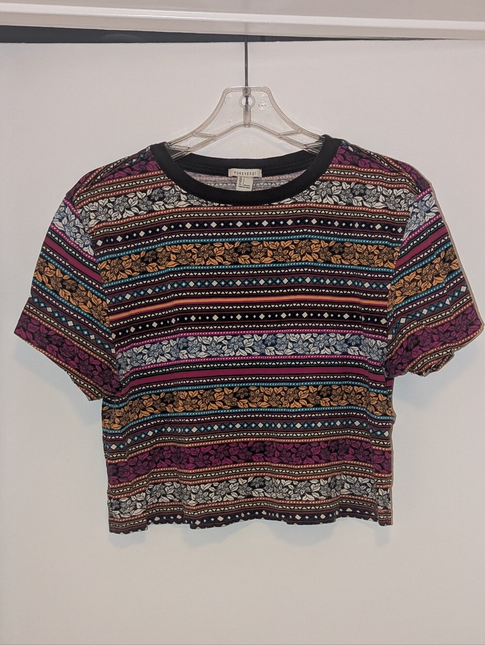 Forever 21 Multicolor Patterned Striped Crop Top